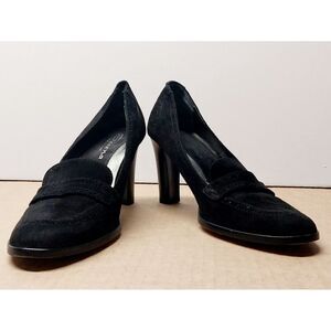 Vtg Y2K Size 8 Black Suede Leather Block Heeled Pumps Womens Serena Whimsygoth